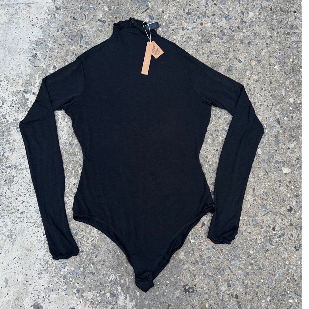 Skims Sheer Modal Long Sleeve Turtleneck Bodysuit Onyx Black BS- M